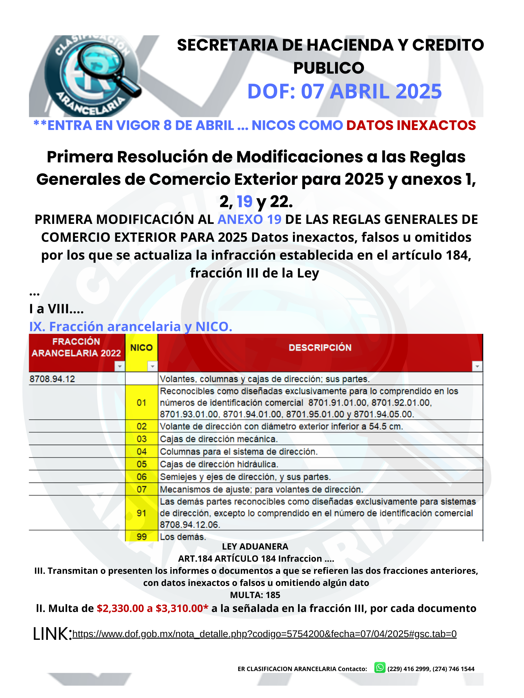 ER Clasificación Arancelaria